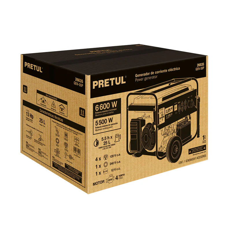 Generador eléctrico gasolina 6600 W, Pretul