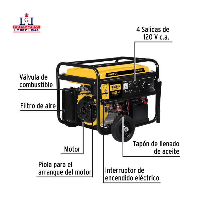 Generador eléctrico gasolina 6600 W, Pretul