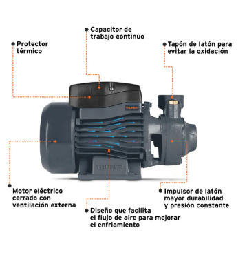 Bomba Eléctrica Periférica Para Agua Truper 1/2 Hp Periférica 127 V 60 Hz Boap-1/2a2 Color Negro