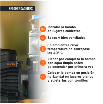 Bomba Eléctrica Periférica Para Agua Truper 1/2 Hp Periférica 127 V 60 Hz Boap-1/2a2 Color Negro