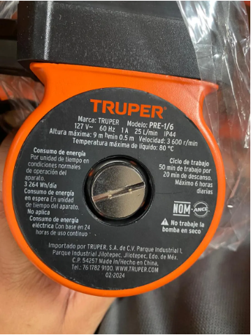 Bomba Presurizadora Truper Pre-1/6 1/6 Hp Con Flujo De 25 L/min