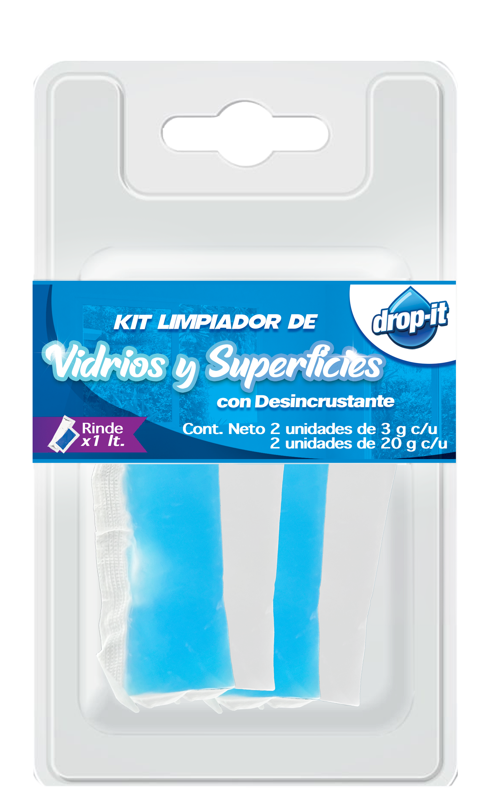 Kit Limpiador de Vidrios y Superficies con Desincrustante – Drop It (4 × 18 g)