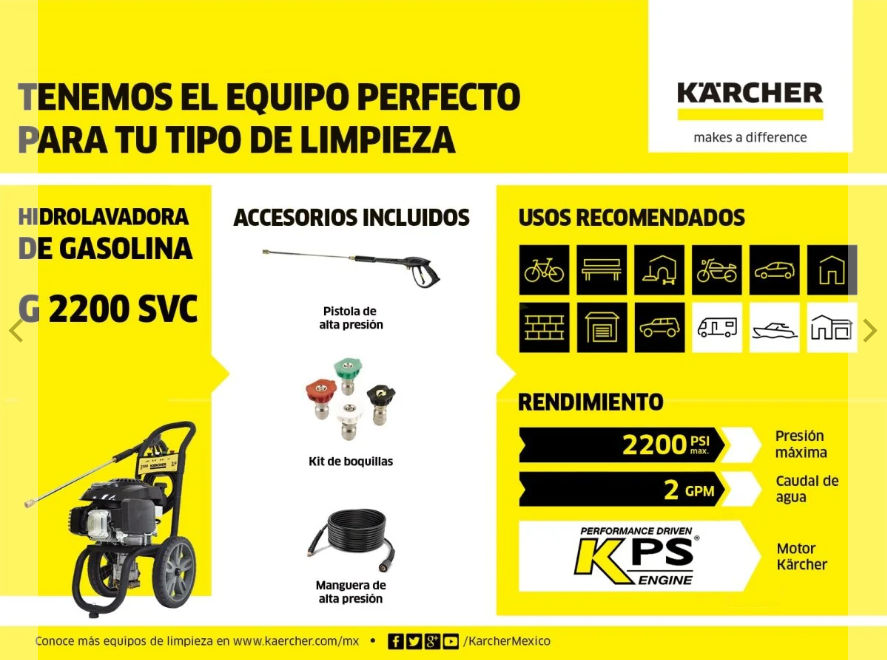 HIDROLAVADORA A GASOLINA ALTA PRESION 2200 PSI # G2200 SVC COD.1.107-326.0 KARCHER