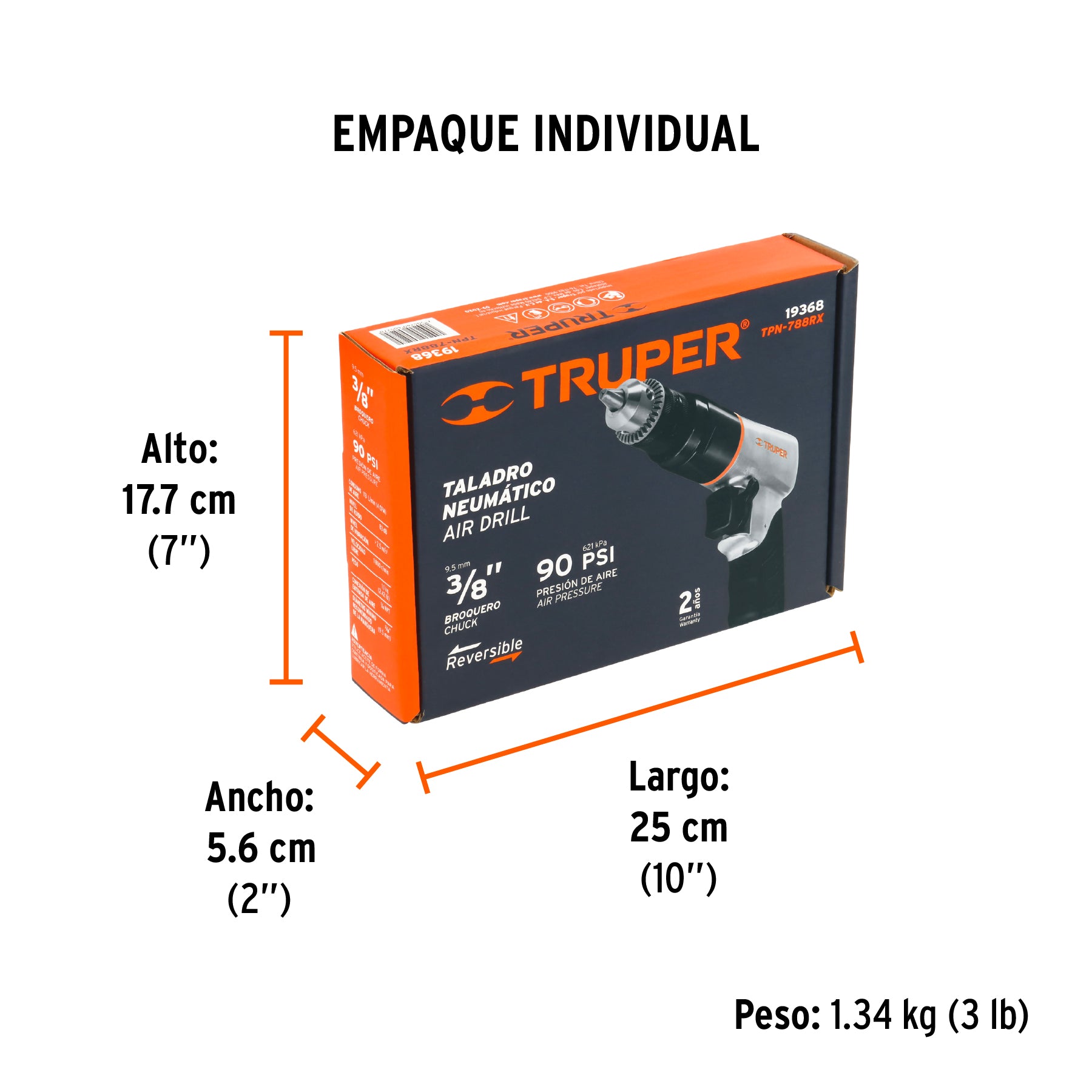 Taladro neumático reversible 3/8", Truper