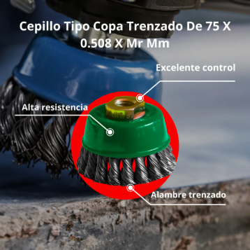 Cepillo Tipo Copa Trenzado De 75 X 0.508 X Mr Mm