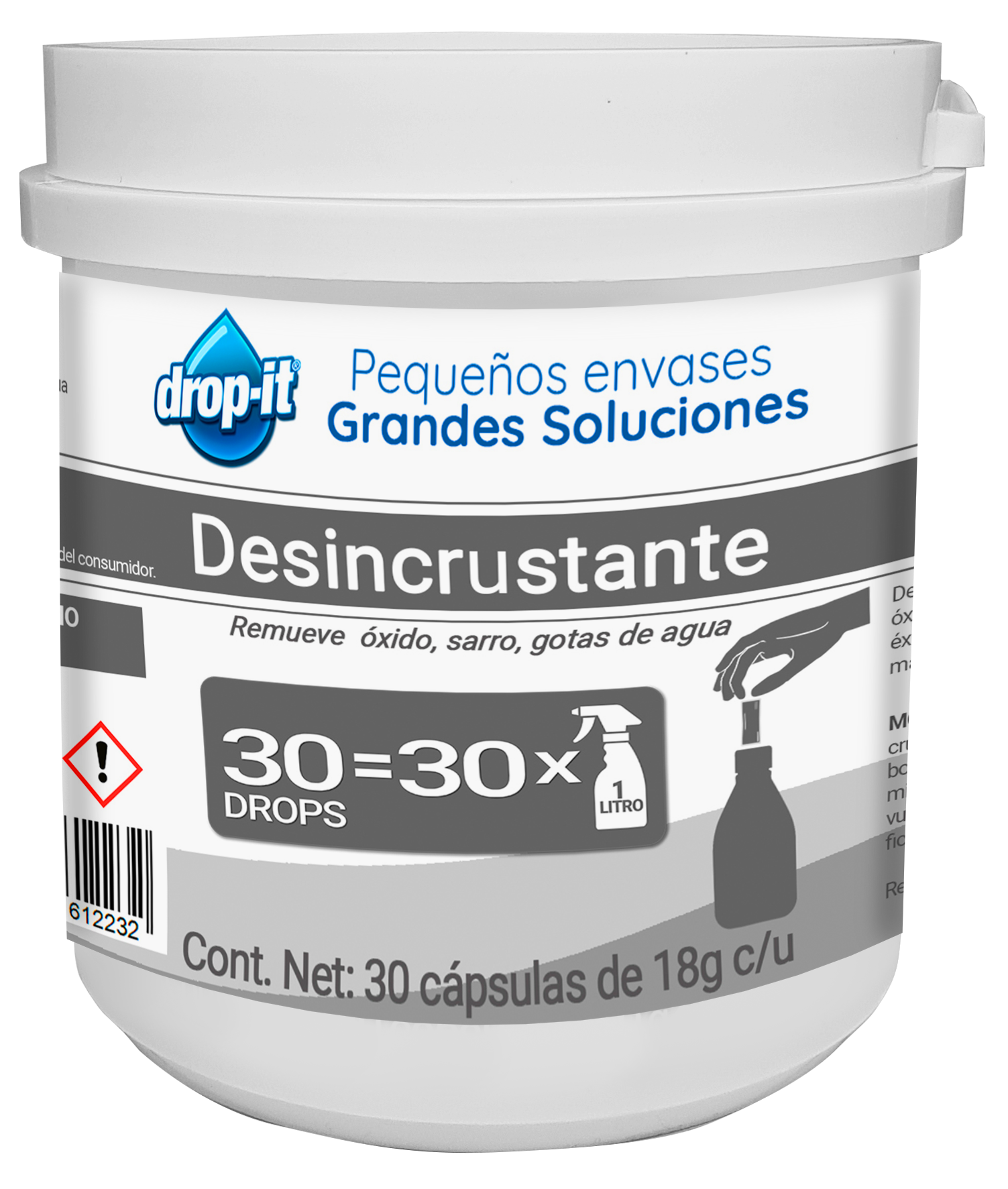 LIMPIADOR DESINCRUSTANTE CUBETA CON 30PZ DROP IT