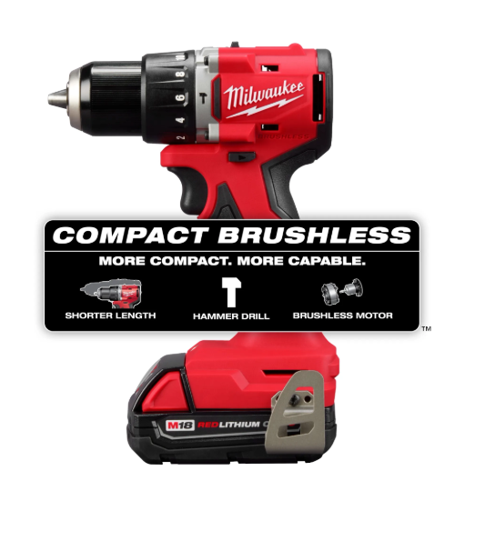 KIT TALADRO PERCUTOR / ATORNILLADOR 1/2 M18 CON 2 BAT Y CARGADOR # 3602-22CT MILWUAKEE