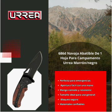 Navaja Abatible Urrea 686D para Campamento – 1 Hoja, Marrón/Negro