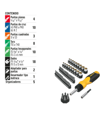 Desarmador Tipo Matraca Con 35 Puntas Y 18 Dados, Pretul