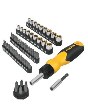 Desarmador Tipo Matraca Con 35 Puntas Y 18 Dados, Pretul