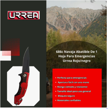 Navaja Abatible Urrea 686C para Emergencias – 1 Hoja, Rojo/Negro
