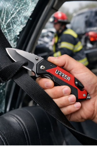 Navaja Abatible Urrea 686C para Emergencias – 1 Hoja, Rojo/Negro