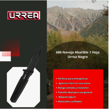 Navaja Abatible Urrea 686 – 1 Hoja, Color Negro